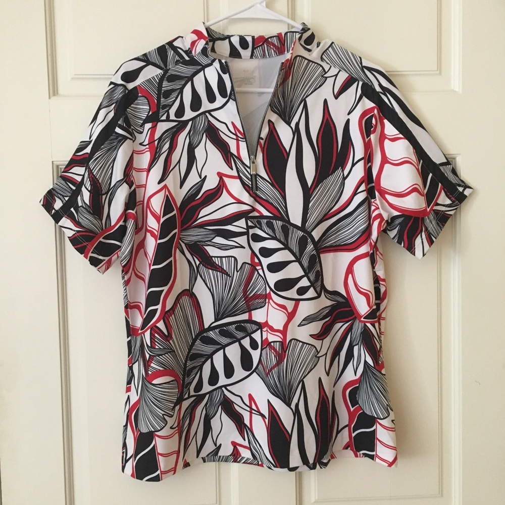 TAIL Golf Shirt Women’s XL Tropical Leaf Print 1/4 Zip Top Short Sleeve